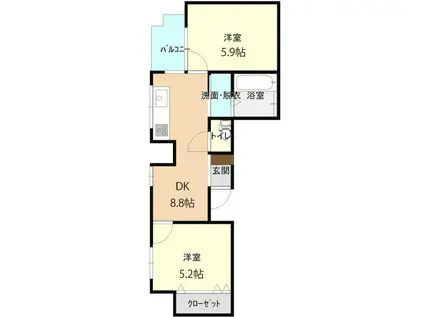 コンチネンタル星井町(2DK/2階)の間取り写真