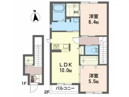 ジェミニ向中野弐番館(2LDK/2階)の間取り写真
