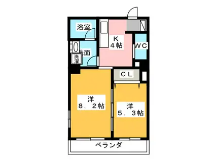 コーキャス南町(2K/6階)の間取り写真