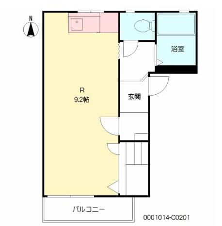 カーサ中の館C(ワンルーム/2階)の間取り写真
