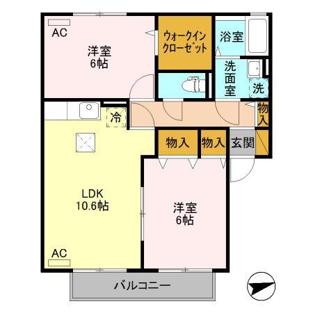 フィルコート新町参番館(2LDK/1階)の間取り写真