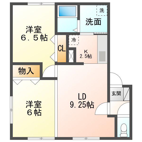 プレミールC館(2LDK/1階)の間取り写真