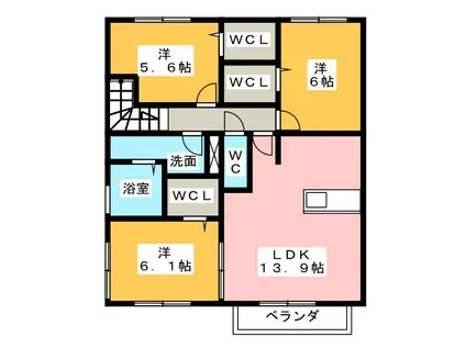 グレイスアベニュー一身田B(3LDK/2階)の間取り写真