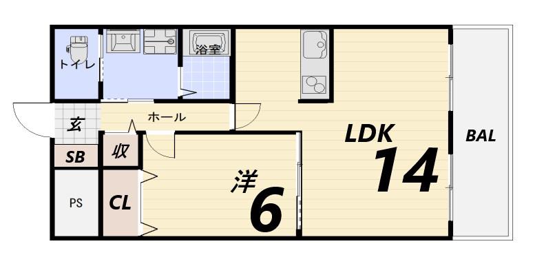 グランツ野里(1LDK/3階)の間取り写真