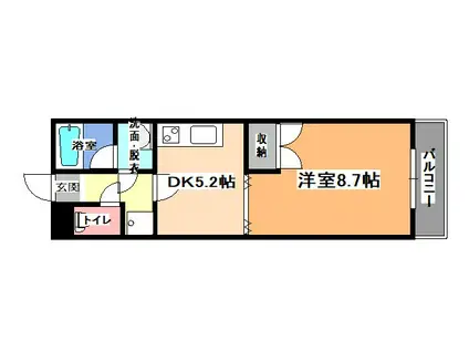 カスティールイン宇都宮(1DK/2階)の間取り写真