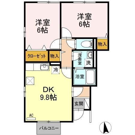 サニーコート C棟(2DK/1階)の間取り写真