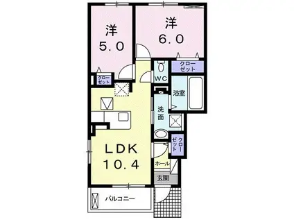 クレッシェンド ビータ(2LDK/1階)の間取り写真