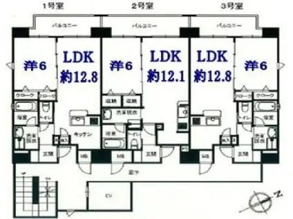ディアメゾン新白島駅(1LDK/4階)の間取り写真