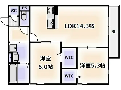 レオパレスHSI RIVERII(1K/2階)の間取り写真