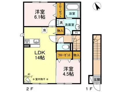 セジュールWIT OKI(2LDK/2階)の間取り写真