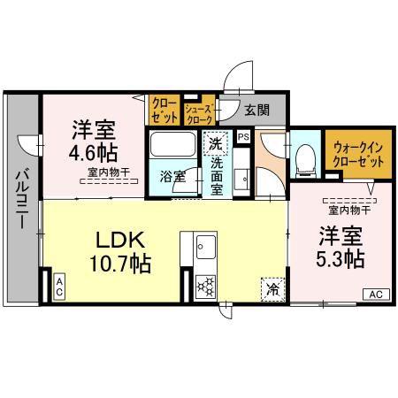 イヴレーア橋本(2LDK/2階)の間取り写真