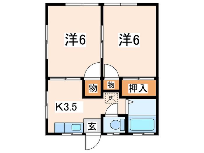 第二木川荘(2K/2階)の間取り写真