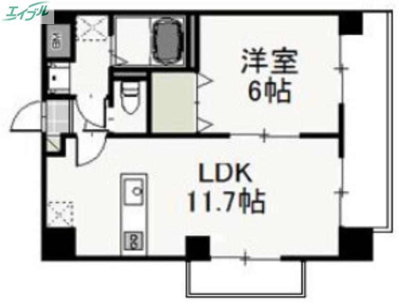 エルベ瓦町(1LDK/6階)の間取り写真