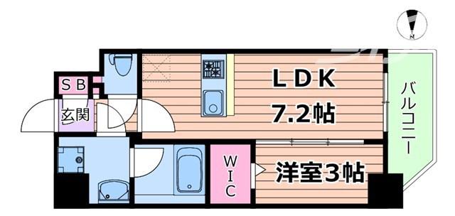 エスリードレジデンス ザ・グラン大阪ノア(1DK/7階)の間取り写真