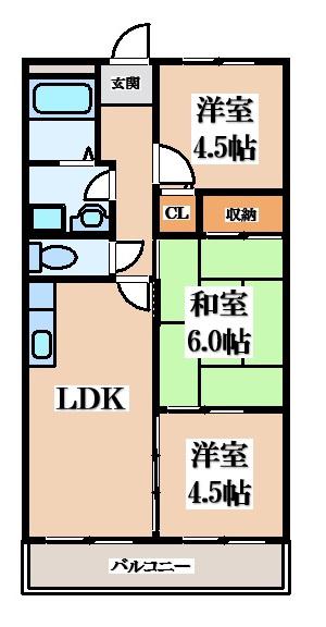 カーサフィオーレ壱番館(3LDK/2階)の間取り写真