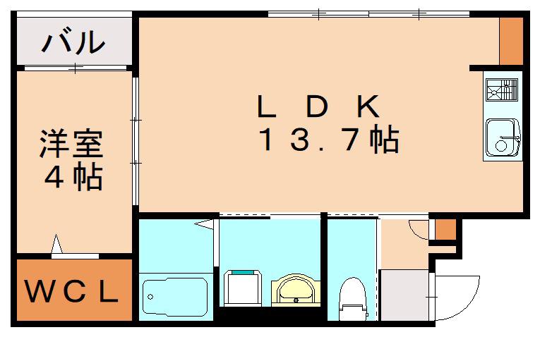 LILA城野(1LDK/1階)の間取り写真