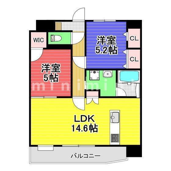 SQUARE春日(2LDK/8階)の間取り写真
