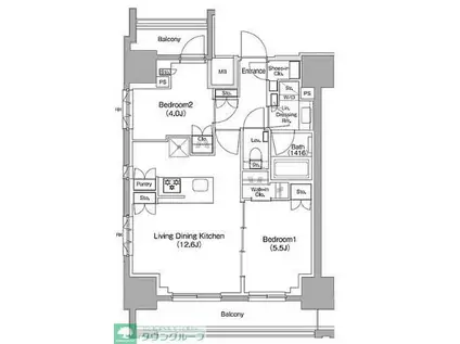 ザ・パークハビオ新御徒町(2LDK/8階)の間取り写真