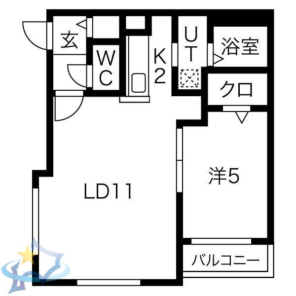 ラコーザ北円山(1LDK/3階)の間取り写真