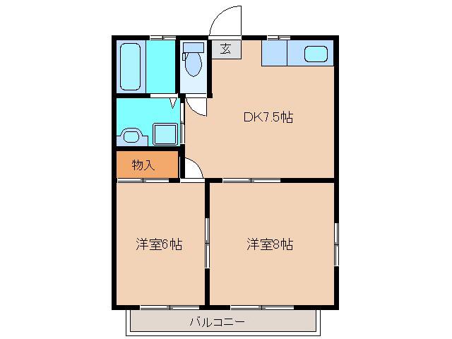 ミナミハラハイツ B(2DK/1階)の間取り写真