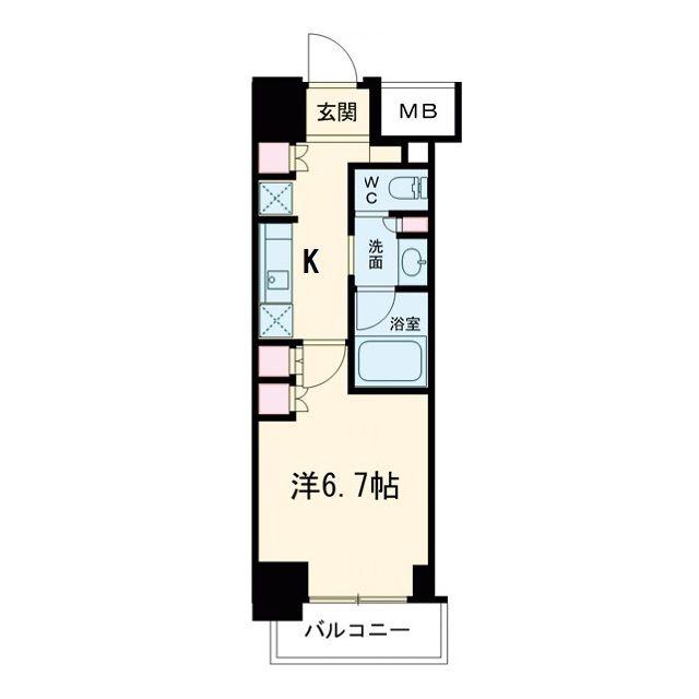 ザ・パークハビオ同心(1K/9階)の間取り写真