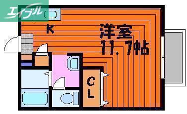 ローズガーデン庭瀬(ワンルーム/2階)の間取り写真