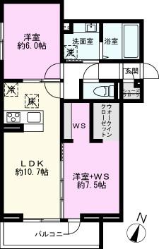 D-ROOM北越谷3丁目PJ B棟(2LDK/1階)の間取り写真