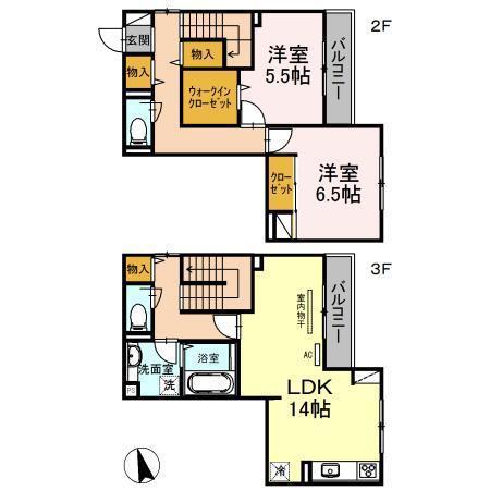 カーサ アリーヴォI(2LDK/2階)の間取り写真