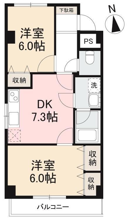 ライスワン(2DK/2階)の間取り写真