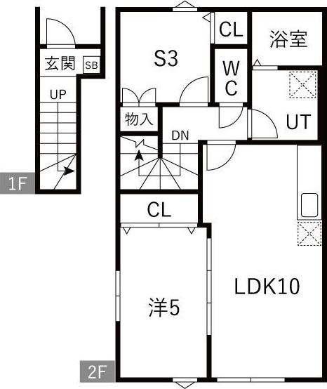 EQUUS C棟(1SLDK/2階)の間取り写真