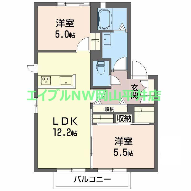 ラ・パルテール福泊 II棟(2LDK/2階)の間取り写真