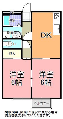 北川ハイツ B棟(2DK/1階)の間取り写真