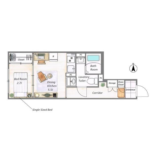 グローリオシェルト新丸子(1DK/4階)の間取り写真