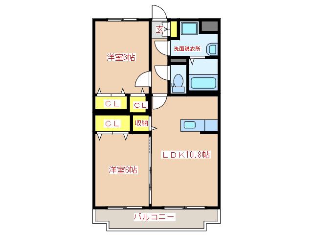 サン・ガーデン永利(2LDK/3階)の間取り写真