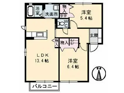 レフィナードB棟(2LDK/1階)の間取り写真