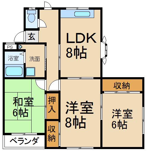 ハイツ北口(3DK/3階)の間取り写真