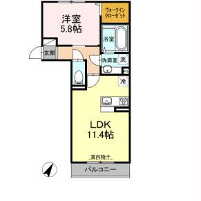 コンフィデンスK.S合志(1LDK/1階)の間取り写真