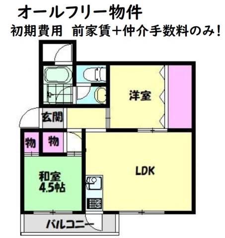 羽衣団地A棟(2LDK/2階)の間取り写真