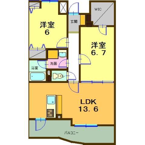 リバーパーク桜堤(2LDK/2階)の間取り写真