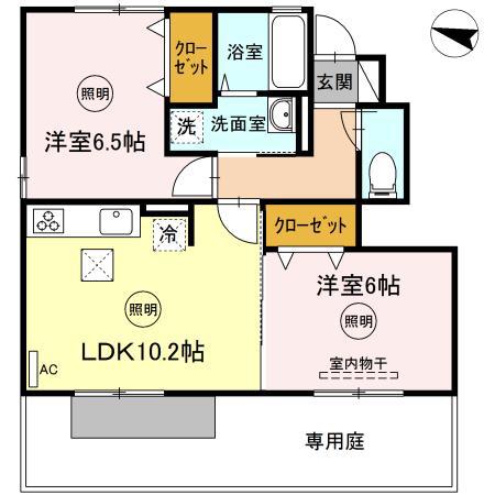 プログレスB棟(2LDK/1階)の間取り写真