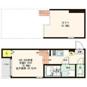 ハーモニーテラス堤町II(1K/2階)の間取り写真