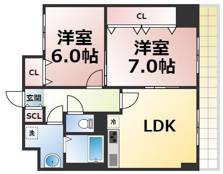 グランデュール林寺(2LDK/6階)の間取り写真