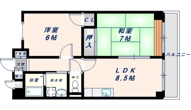 アドバンス渋川(2DK/7階)の間取り写真