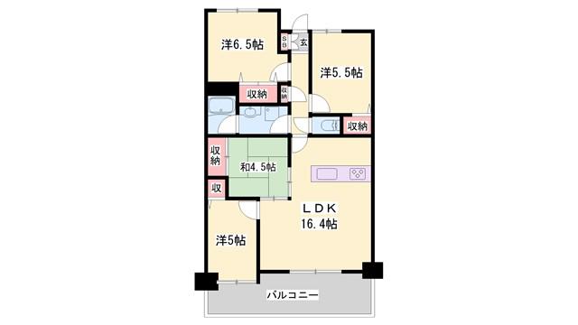 セレッソコート加古川ブライトシティ(3LDK/6階)の間取り写真