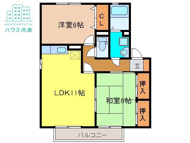 セジュールJIN(2LDK/2階)の間取り写真