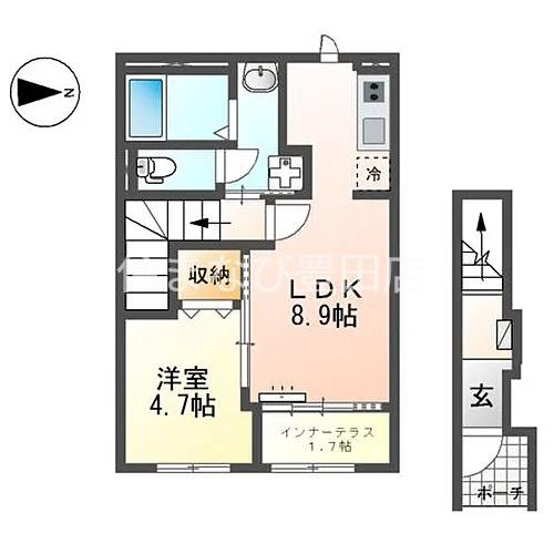 みよし市打越町北屋敷アパート(1LDK/2階)の間取り写真