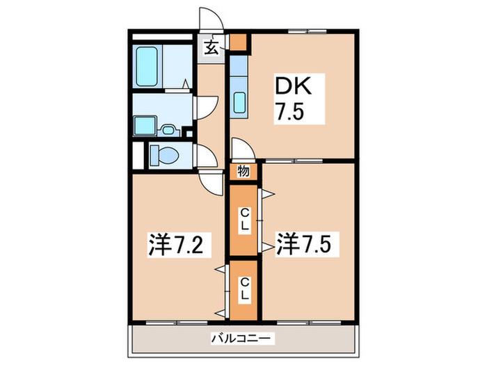 アンプルールフェールドリーミ(2DK/1階)の間取り写真