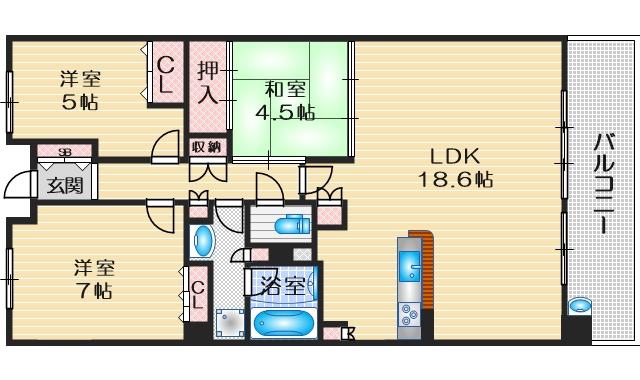 ジオ千里中央フォレストカーサ(3LDK/3階)の間取り写真