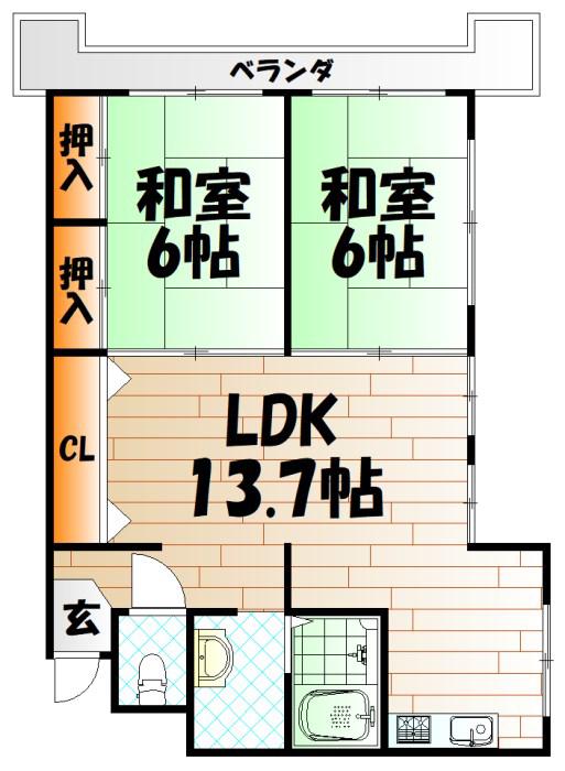 第三睦実ビル(2LDK/5階)の間取り写真