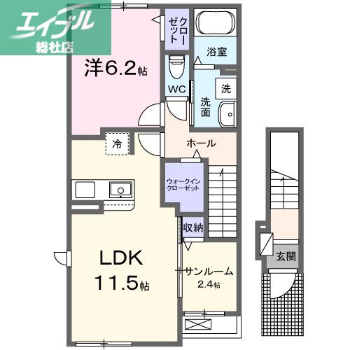 サンフラット乙島B棟(1LDK/2階)の間取り写真
